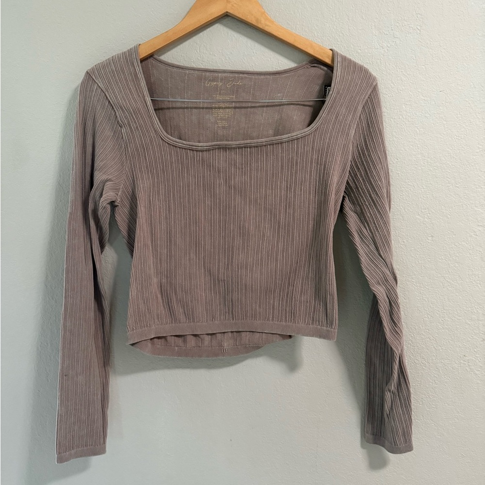 Gypsy Jade Ribbed Square Neck Long Sleeve Top - Size L